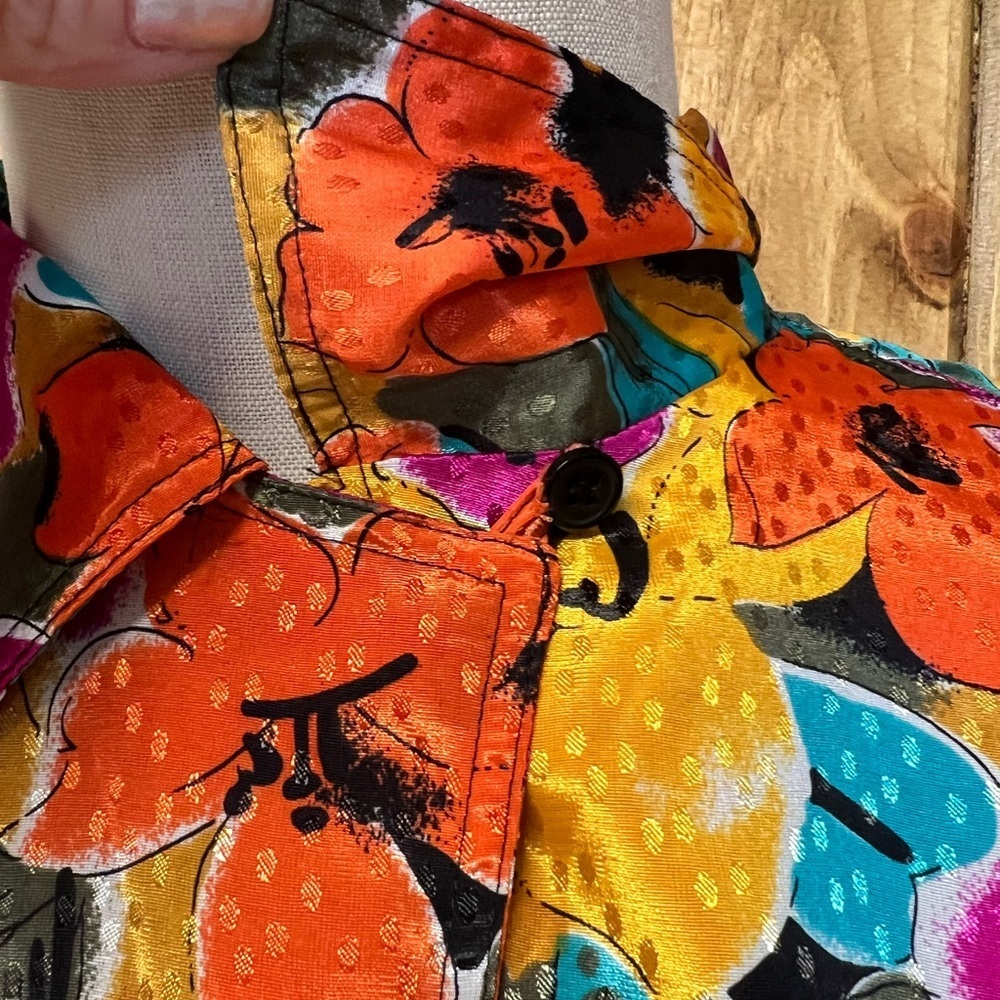 Oscar de la Renta Large/XL Vibrant Floral Vintage Blouse Grannycore Office Wear - Picture 4 of 10